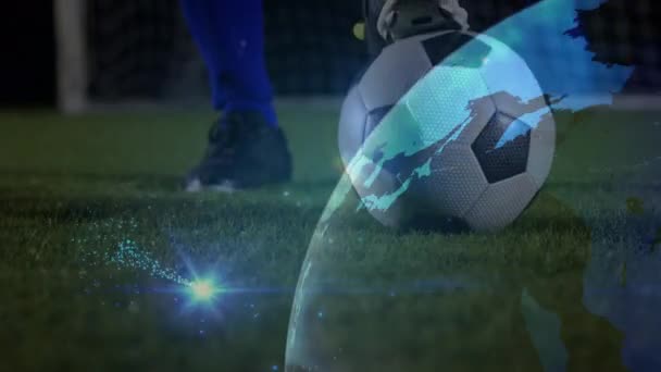 Animace Sítí Připojení Přes Fotbalisty Globální Sport Technologie Digitální Rozhraní — Stock video