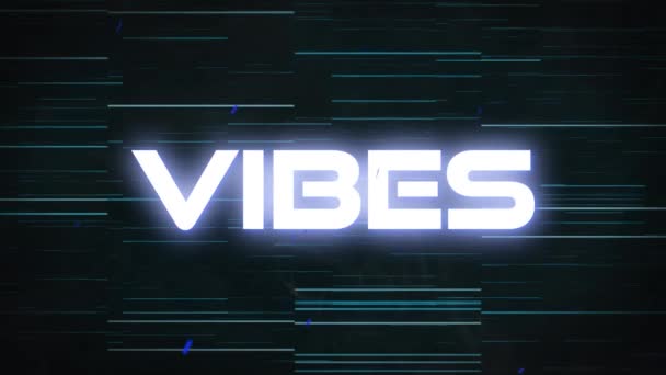 Animation Text Vibes White Blue White Lines Black Background — Stock Video