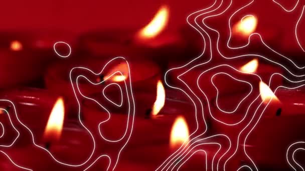 Animación Líneas Contorno Moviéndose Sobre Velas Rojas Encendidas Celebración Tradición — Vídeo de stock