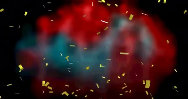 Animatie Van Gouden Confetti Zwevend Rode Zwarte Achtergrond Feest Feestconcept — Stockvideo