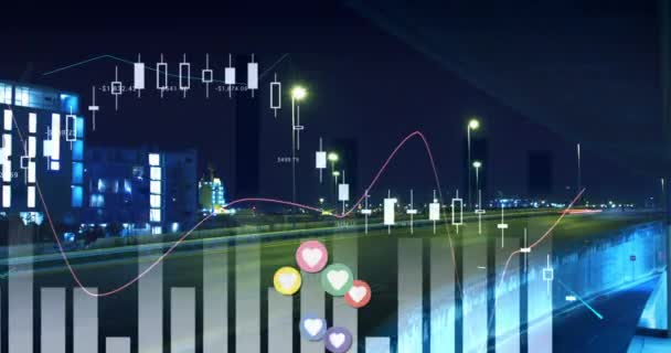 Animação Ícones Sobre Estatísticas Mídia Social Global Conexões Interface Digital — Vídeo de Stock
