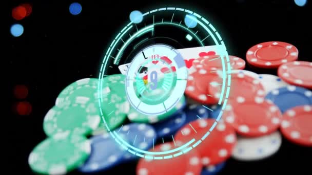 Animación Del Escaneo Del Alcance Sobre Fichas Juego Casino Entretenimiento — Vídeo de stock