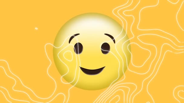 Animation Von Bewegten Weißen Höhenlinien Über Zwinkernden Emojis Auf Gelbem — Stockvideo
