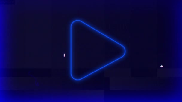 青い背景に干渉して 青い再生三角形のシンボルのアニメーション 世界中のオンラインデジタルインターフェース技術メディア通信コンセプトデジタル生成されたビデオ — ストック動画