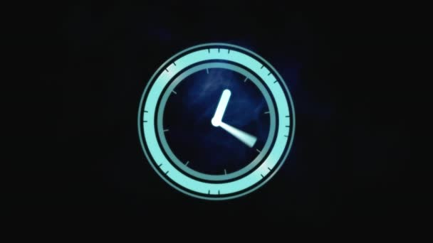 Animación Del Reloj Sobre Ondas Azules Sobre Fondo Oscuro Conexiones — Vídeos de Stock