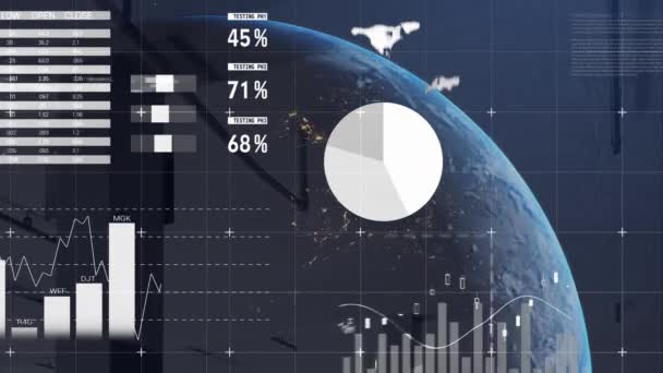 Animación Globo Procesamiento Estadísticas Almacén Envío Global Negocio Interfaz Digital — Vídeo de stock