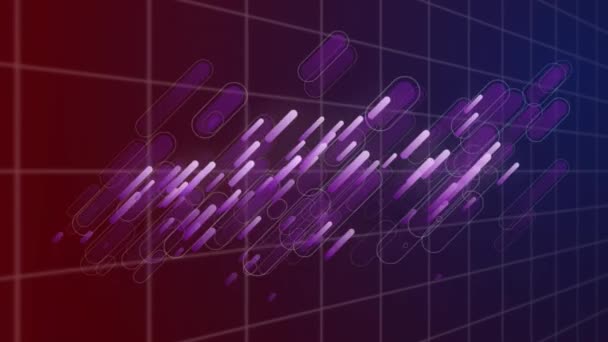 Анімація Статистики Обробка Фінансових Даних Фіолетовими Світловими Слідами Над Сіткою — стокове відео
