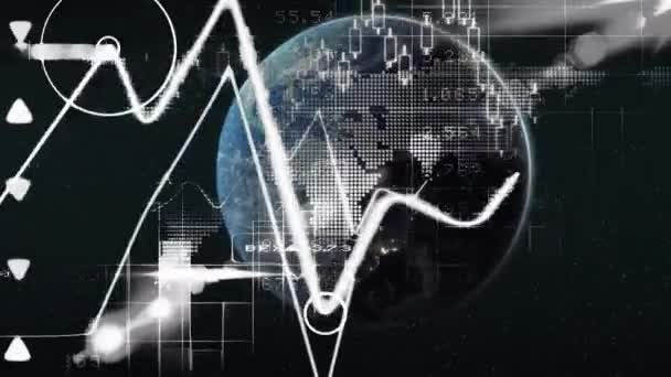 Animace Zpracování Dat Statistiky Celém Světě Globální Připojení Podnikání Digitální — Stock video