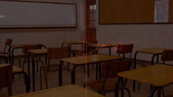 Анимация Математических Формул Над Классом Глобальное Онлайн Образование Цифровой Интерфейс — стоковое видео