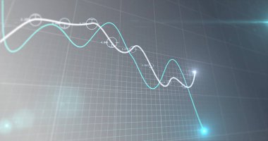 Finansal veri işleme resmi, şebekede ışıldayan iki çizgi. küresel işletme finans kavramı dijital olarak oluşturulmuş görüntü.