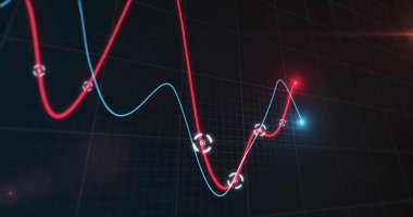 Finansal veri işleme resmi, şebekede ışıldayan iki çizgi. küresel işletme finans kavramı dijital olarak oluşturulmuş görüntü.