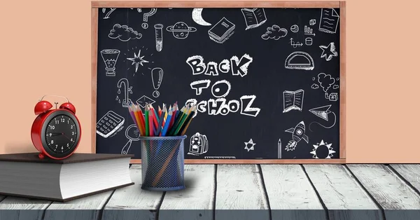 Composition Back School Text School Items Education School Learning Concept — Stock Photo, Image
