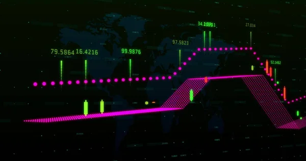 Egy Színes Grafikon Képe Színes Számokkal Egy Világtérképen Globális Gazdaság — Stock Fotó