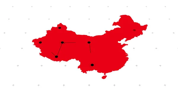 Piros Térkép Gyorsan Mozgó Fekete Hálózat Csatlakoztatott Pontok Fehér Háttér — Stock Fotó
