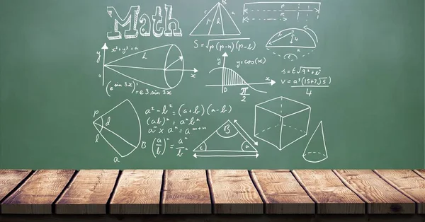 Samenstelling Van Wiskundige Vergelijkingen Groen Schoolbord Onderwijs School Leerconcept Digitaal — Stockfoto
