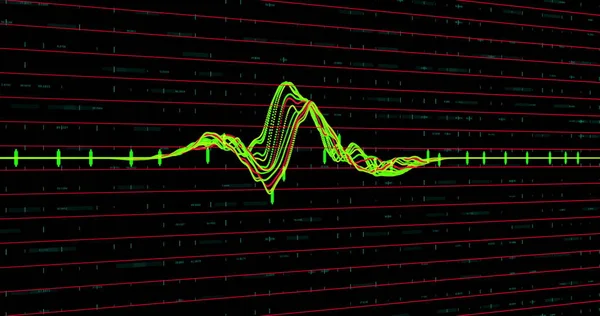 一个五彩斑斓的图形在一个网格上上下移动 全球经济股票市场概念数字构成 — 图库照片