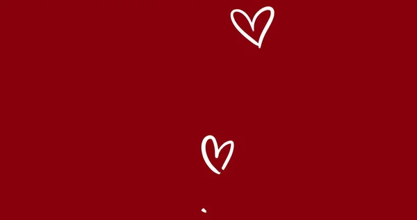 Formas Coração Desenhadas Branco Flutuando Para Cima Fundo Vermelho Amor — Fotografia de Stock