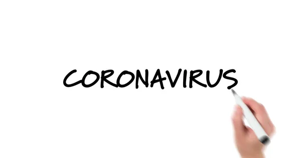 Image Person Writing Black Words Coronavirus Message White Background Global — Stock Photo, Image