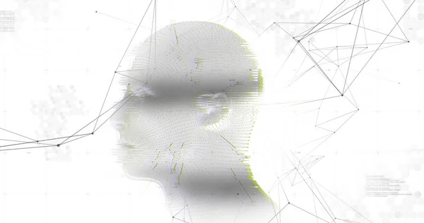 Obraz Szarego Świecącego Modelu Głowy Człowieka Siecią Połączeń Przetwarzania Danych — Zdjęcie stockowe