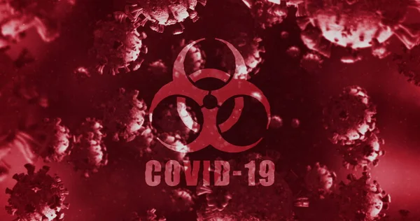 Изображение Слова Covid Красным Знаком Опасности Здоровья Над Макроэлементами Coronavirus — стоковое фото