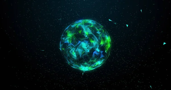 Obraz Poruszającej Się Niebiesko Zielonej Kuli Struktury Splotu Siecią Połączeń — Zdjęcie stockowe