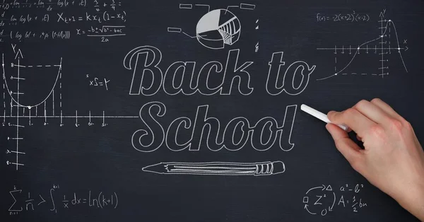 Composition Back School Text Mathematical Equations Black Chalkboard Education School — Stock Photo, Image