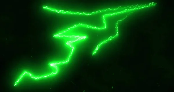 Zielone Błyskawice Elektryczne Prąd Poruszający Się Dziko Czarnym Tle Ruchomymi — Zdjęcie stockowe