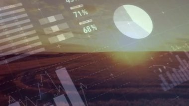 Tarım alanı üzerinde istatistik ve mali veri işleme animasyonu.