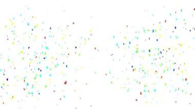 Beyaz arka plandan düşen renkli konfeti animasyonu. kutlama, iletişim ve pozitif enerji konsepti dijital olarak oluşturulmuş video.