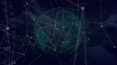 Gökyüzü üzerindeki ikonlar ve dünya ile bağlantı ağlarının animasyonu. küresel bağlantılar, teknoloji, dijital arayüz ve bağlantılar konsepti dijital olarak oluşturulmuş video.