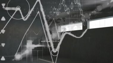Siyah arkaplan istatistiklerinin animasyonu. küresel bağlantılar, dijital arayüz, teknoloji ve ağ konsepti dijital olarak oluşturulmuş video.