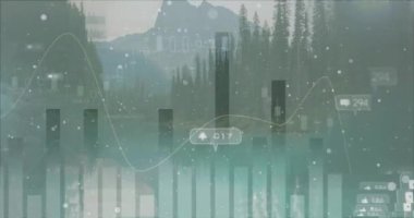 İstatistik ve manzara üzerine sosyal medya simgelerinin animasyonu. küresel sosyal medya, iletişim, dijital arayüz, teknoloji ve ağ konsepti dijital olarak oluşturulmuş video.