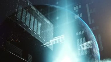 Veri işleme ve dünya üzerindeki istatistiklerin animasyonu. küresel bağlantılar, iş dünyası, dijital arayüz, teknoloji ve ağ konsepti dijital olarak oluşturulmuş video.