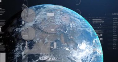 Tüm dünyada istatistik ve finansal veri işleme animasyonları. küresel iş, dijital arayüz, teknoloji ve ağ konsepti dijital olarak oluşturulmuş video.