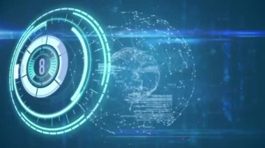 Bağlantılar ve dünya üzerindeki saat animasyonu. küresel teknoloji, dijital arayüz ve bağlantılar konsepti dijital olarak oluşturulmuş video.