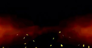 Kırmızı ve siyah arka planda yüzen altın konfetilerinin animasyonu. parti ve kutlama konsepti dijital olarak oluşturulmuş video.