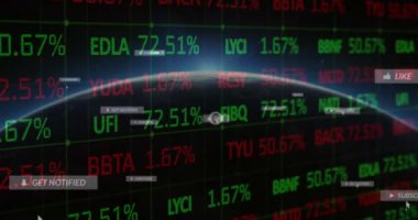 Dünya çapında finansal veri işleme sahip sosyal medya simgelerinin animasyonu. küresel sosyal medya, iletişim, dijital arayüz, teknoloji ve ağ konsepti dijital olarak oluşturulmuş video.