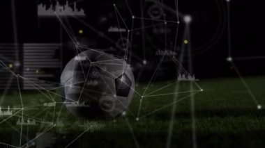 Futbolcu üzerinden bağlantı ağlarının animasyonu. global spor, teknoloji, dijital arayüz ve bağlantılar konsepti dijital olarak oluşturulmuş video.