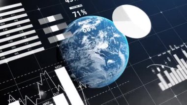 Veri işleme ve dünya üzerindeki istatistiklerin animasyonu. küresel bağlantılar, iş dünyası, dijital arayüz, teknoloji ve ağ konsepti dijital olarak oluşturulmuş video. Bu görüntünün elementleri NASA tarafından desteklenmektedir