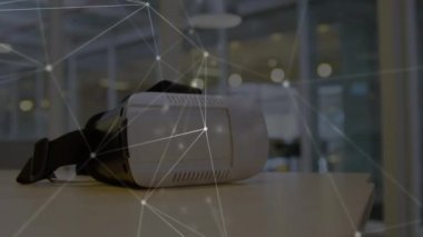 VR kulaklık üzerinden bağlantı ağının animasyonu. küresel bağlantılar, dijital arayüz, teknoloji ve ağ konsepti dijital olarak oluşturulmuş video.