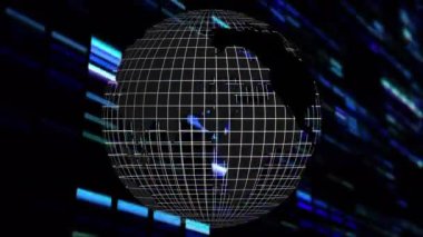 Yanıp sönen mavi çizgilerin üzerindeki dünyanın animasyonu. küresel bağlantılar, dijital arayüz, teknoloji ve ağ konsepti dijital olarak oluşturulmuş video.
