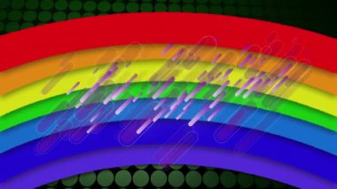 Gökkuşağı kıvrımlarının üzerine düşen mor ışık izlerinin animasyonu. Kutlama, renk, eşitlik ve iletişim konsepti, dijital olarak oluşturulmuş video.