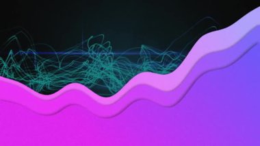 Siyah arkaplandaki mor dalgalar üzerinden bağlantı ağlarının animasyonu. küresel bağlantılar, dijital arayüz, teknoloji ve ağ konsepti dijital olarak oluşturulmuş video.