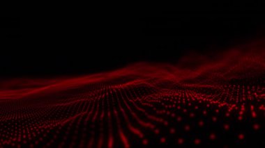 Siyah arkaplanda dalgalanan kırmızı noktaların canlandırması. hareket, değişim, iletişim ve pozitif enerji konsepti dijital olarak oluşturuldu.