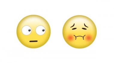 Beyaz arka planda yuvarlanan gözler ve hasta emoji simgeleri. küresel sosyal medya, iletişim, dijital arayüz, teknoloji ve ağ konsepti dijital olarak oluşturulmuş video.