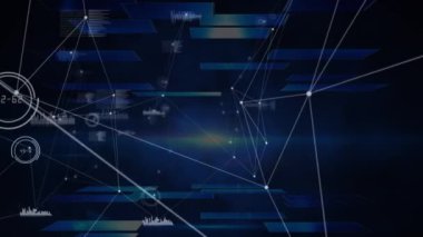 Karanlık arka planda istatistik üzerinden bağlantı ağının animasyonu. küresel bağlantılar, iş dünyası, dijital arayüz, teknoloji ve ağ konsepti dijital olarak oluşturulmuş video.