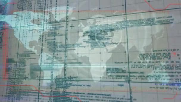 Animación Del Procesamiento Datos Con Mapa Del Mundo Conexiones Globales — Vídeo de stock
