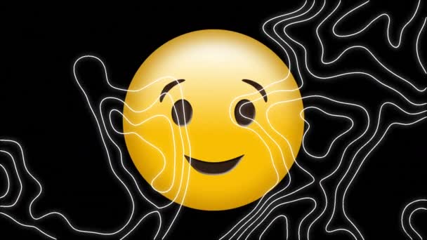 Animation Smile Emoji Icon Lines Map Black Background Global Social — Stock Video