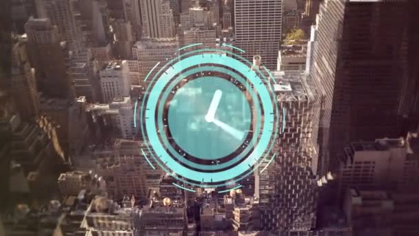 Animación Del Reloj Moviéndose Rápido Sobre Paisaje Urbano Negocio Global — Vídeos de Stock