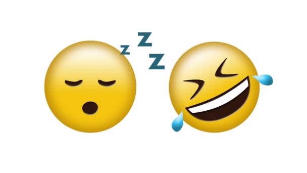 Animación Dormir Lágrimas Alegría Emoji Iconos Sobre Fondo Blanco Medios — Vídeo de stock